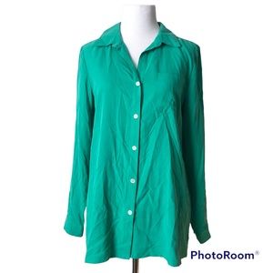 J Jill 100% Silk Button Up Blouse Kelly Green Size XS